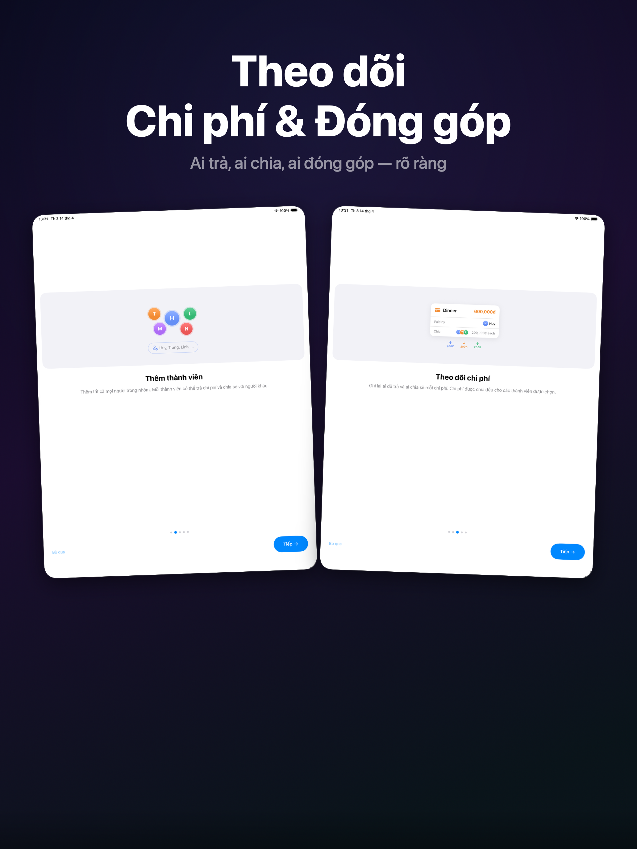 Chia on iPad - Expenses and funding
