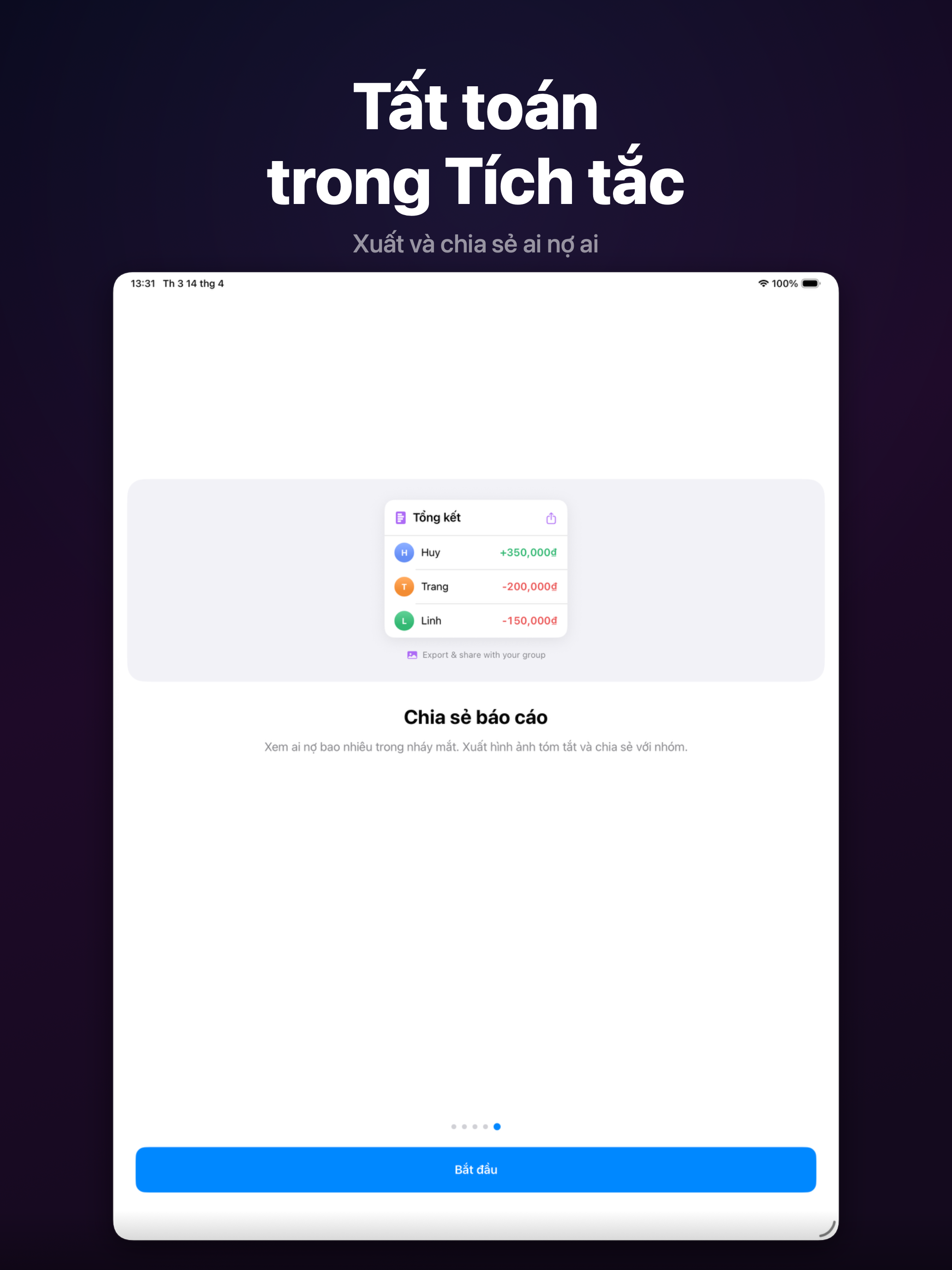 Chia on iPad - Settlement report