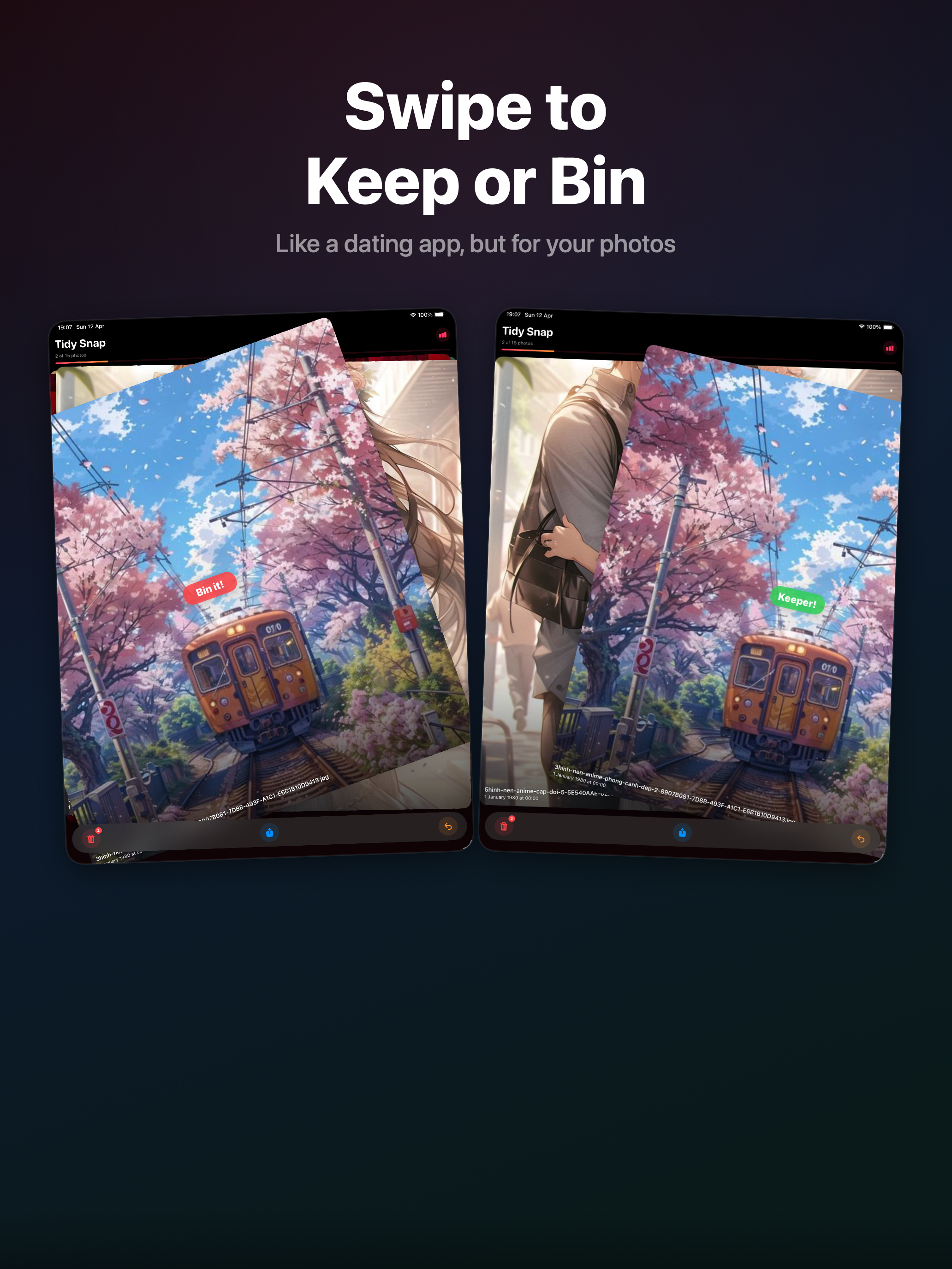 Tidy Snap on iPad - Swiping